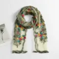 Women's lightweight floral embroidered sheer nylon long scarf versatile fashion travel shawl. - Beige / 180*60cm