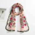 Lightweight sheer nylon floral embroidered long scarf for women, breathable fashion shawl wrap. - Apricot Pink / 180*60cm