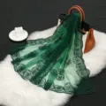 Green floral embroidered lace scarf women's elegant summer sunshade shawl and veil - 160*65cm / Green