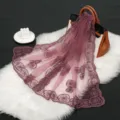 Embroidered rose lace scarf for women, lightweight summer sun protection shawl and head wrap. - 160*65cm / Red
