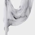 Women ink gradient long scarf, elegant digital printed sheer voile shawl detail view. - Ink Black Edge