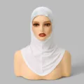 Witte moslim hijab met strass stenen, kinbedekking amira muts, elegante vrouwen hoofddoek. - Wit