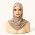 Detail van de hijab-binnenmuts met strass, schitterende moslimhoofddoek comfortabel. - 4#Light Khaki