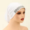 Women white rhinestone inner hijab cap polyester solid color stretch under scarf hat - One Size / 2# White