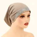 Rhinestone Decor Polyester Tube Cap Women Fashion Versatile Inner Hijab Hat Detail View - One Size / 4#Light Khaki