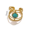 Macro view showing the 28mm height and turquoise stone of this vintage gold open ring. - Turquoise / 28mm Height