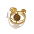 Vintage gold-plated titanium steel open ring with brown tiger eye stone, 28mm width. - Tiger's Eye / 28mm Height