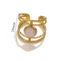 Elegant vintage gold-tone stainless steel multi-layer open ring with round pink stone, 28mm - Rose Quartz / 28mm Height