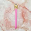 Elegant pink metal ballpoint pen with a large sparkling crystal diamond top detail - 1.0mm Bullet Tip / Rose Red