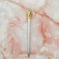 Elegant silver metal ballpoint pen topped with a large sparkling crystal diamond - 1.0mm Bullet Tip / Silver with Gold Claw