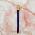 Elegant navy blue ballpoint pen featuring a large crystal diamond top for business gift - 1.0mm Bullet Tip / Transparent Blue