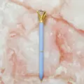 Elegant light blue metal ballpoint pen with a large sparkling crystal diamond top. - 1.0mm Bullet Tip / Lake Blue