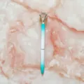 Elegant turquoise gradient metal ballpoint pen topped with a large sparkling crystal diamond - 1.0mm Bullet Tip / White Blue Gradient