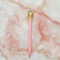 Elegant pink polka dot ballpoint pen with a sparkling large crystal diamond top - 1.0mm Bullet Tip / Pink White Polka Dot