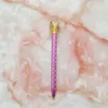 Elegant purple diamond ballpoint pen with white polka dots on pink marble background - 1.0mm Bullet Tip / Purple Barrel with White Polka Dots