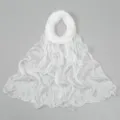 White crinkled long scarf for women, elegant solid color fashion shawl and versatile wrap. - 180*55cm / White