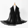 Longue écharpe noire en dentelle viscose châle pour femme version unie polyvalente variant - 3# Noir et noir