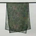 Green floral printed voile scarf with black edge, versatile fashion long shawl variant. - YW566