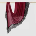 Wine red rayon long scarf with black lace trim, elegant women's shawl and wrap accessory. - 5# Wine Red & Black