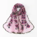Women's lightweight sheer embroidered floral long scarf versatile fashion shawl wrap for travel. - Hot Pink