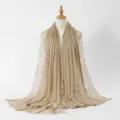 Women casual beige rayon long scarf with delicate side lace trim versatile solid color shawl wrap - 7#Beige + Beige
