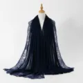 Dark blue lace trim long scarf for women, elegant solid color shawl wrap for daily wear. - 6#Navy + Navy