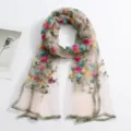 Womens lightweight sheer embroidered floral scarf stylish long shawl wrap for daily wear - Pink / 180*60cm