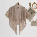 Elegant beige floral print square scarf, lightweight breathable fabric, stylish daily accessory. - Light Khaki