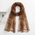 Women nylon embroidered long scarf lightweight breathable sheer brown shawl headscarf - Khaki / 180*60cm