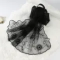 Black floral embroidered lace scarf, lightweight sheer long shawl for women, stylish travel wrap. - Black / 180*60cm