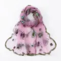 Pink sheer floral embroidered scarf, lightweight nylon summer beach shawl for women. - Rose Red / 180*60cm