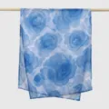 Gradient blue rose print voile scarf, elegant lightweight shawl for women fashion daily wear. - YW596