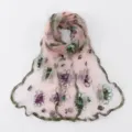 Pink floral embroidered sheer nylon long scarf women lightweight travel shawl wrap - Apricot Pink / 180*60cm