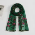 Green floral embroidered scarf, lightweight sheer long shawl for women, elegant travel wrap. - Green / 180*60cm