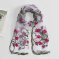 Lightweight nylon embroidered long scarf for women, breathable floral sheer shawl, travel fashion. - White / 180*60cm