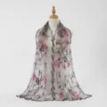 Nylon embroidered long scarf for women, lightweight pink sheer floral shawl for travel. - Light Purple / 180*60cm