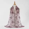 Nylon embroidered floral long scarf, lightweight breathable women fashion shawl for travel. - Leather Red / 180*60cm