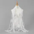 Nylon embroidered floral lace long scarf lightweight breathable fashion women shawl wrap - White / 180*60cm