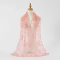 Pink sheer embroidered nylon floral scarf, lightweight breathable stylish travel shawl wrap. - Pink / 180*60cm
