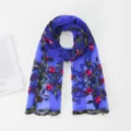 Blue nylon embroidered long scarf, lightweight floral shawl, fashion travel headscarf. - Sapphire Blue / 180*60cm