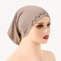 Bonnet hijab en coton mercerisé pour femmes avec strass, sous-hidjab extensible et respirant. - Taille unique / 4#Light Khaki
