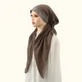 Detail view of brown cotton linen hijab with sparkling rhinestone decoration for elegant wear. - One Size / Coffee (3#)