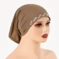 Bonnet sous-hijab en coton mercerisé marron avec strass scintillants pour femmes élégantes. - Taille unique / 5#Kaki Foncé