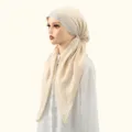 Beige rhinestone cotton linen hijab cap for women, elegant soft solid color headscarf. - One Size / Beige