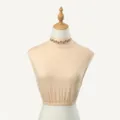 Detail view of the elegant beige mock neck fake collar with sparkling rhinestone rhombus pattern. - 5#Beige