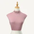 Pink mock neck fake collar with rhinestone rhombus pattern, elastic polyester base layer accessory. - 6#Dusty Pink