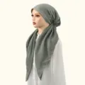Close-up view of the elegant gray rhinestone hijab cap, highlighting delicate crystal details. - One Size / Gray Green