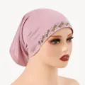 Pink Mercerized Cotton Rhinestone Hijab Under Cap Women Fashion Rhinestone Tube Hat - One Size / 10# Pink