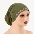 Olive green mercerized cotton hijab cap with rhinestone zig-zag design for women. - One Size / 11# Army Green