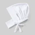 Bonnet de chimiothérapie blanc en coton mercerisé avec trous pour oreilles et sangle. - Taille unique / Blanc